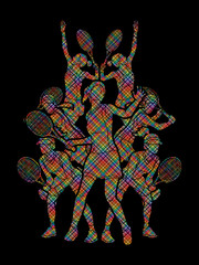 Tennis players , Women action designed using colorful pixels graphic vector.