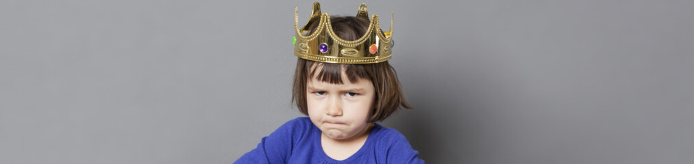 preschooler with attitude sulking with mollycoddled kid crown, long banner