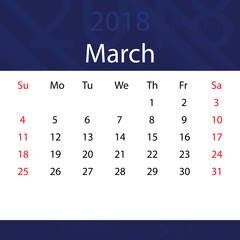 March 2018 calendar popular blue premium for business