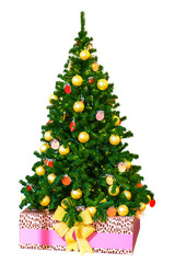 Beautifully decorated Christmas tree and garlands on the box