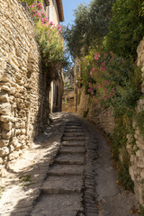 Steep alley with medieval houses in Gordes. Provence, France