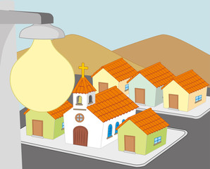Illustration represents a block of houses with lighting. Ideal for training and institutional materials