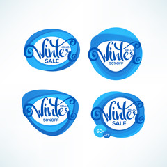 Obraz premium Hello Winter discount and sale banners, label and stickers with lettering composition