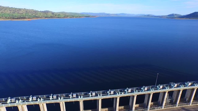 Aerial view of Hume Dam at Lake Hume. Albury Australia