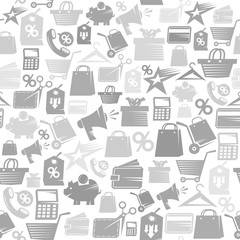 Grayscale sale theme pattern with set of shopping symbols