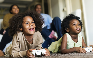 African children playing video games