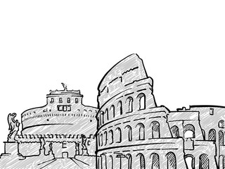 Rome, Italy famous Travel Sketch