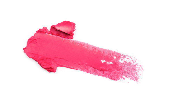 Pink lipstick stroke for makeup as sample of cosmetic product