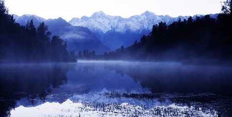 Lake Matheson with Mt Cook, New Zealand.