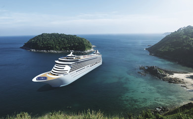 Cruise Ship in the Ocean with Blue Sky