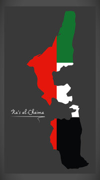 Ras al-Chaima map of the United Arab Emirates with national flag illustration