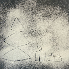 Background with shapes of Christmas tree and gifts