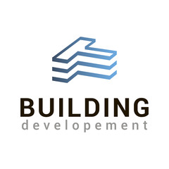 The image of the building in the form of letter T in blue color. Vector logo template for real estate or building company. Creative logotype. EPS10. Can be used for corporate identity. Icon concept. A