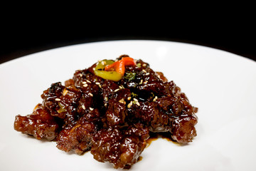 wok fried pork stir fry with sweet peppers and chinese vegetables