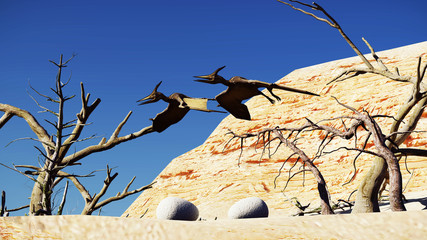 Egg and pterodactyl 3d rendering © satori