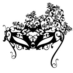 carnival mask with rose flowers for masquerade ball - black and white vector design