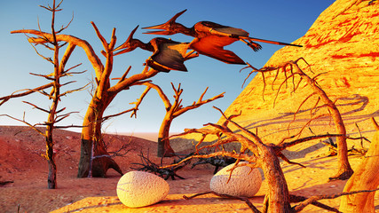 Egg and pterodactyl 3d rendering © satori