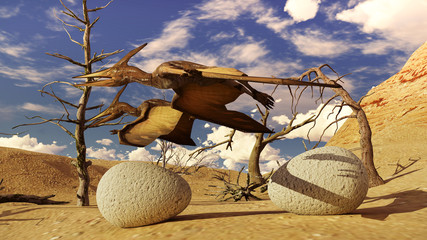 Egg and pterodactyl 3d rendering © satori
