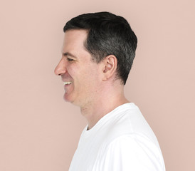 Obraz premium Caucasian Man Smiling Happy Side View