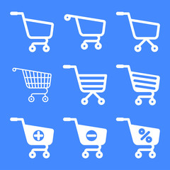 Shopping cart vector icon. Trolley sign. Website design, symbol of buying, selecting and selling in ecommerce. Flat cartoon illustration. Objects isolated on white background.