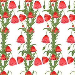 Seamless pattern with red poppies. Vintage floral background for textile, cover, wallpaper, gift packaging, printing.Romantic design for calico, silk, home textiles.