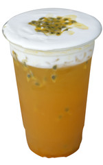 Iced passion fruit background topping with cream cheese isolated