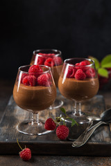 delicious chocolate mousse served with fresh raspberry