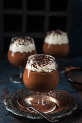 chocolate mousse served with whipped cream