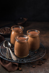 chocolate coffee mousse in glass jars