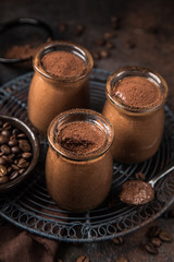 chocolate coffee mousse in glass jars