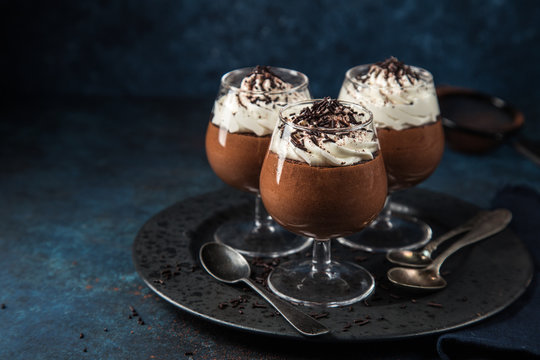 chocolate mousse served with whipped cream
