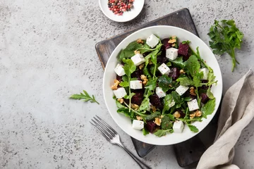 Foto op Plexiglas beetroot, arugula, feta cheese and walnut salad © anna_shepulova