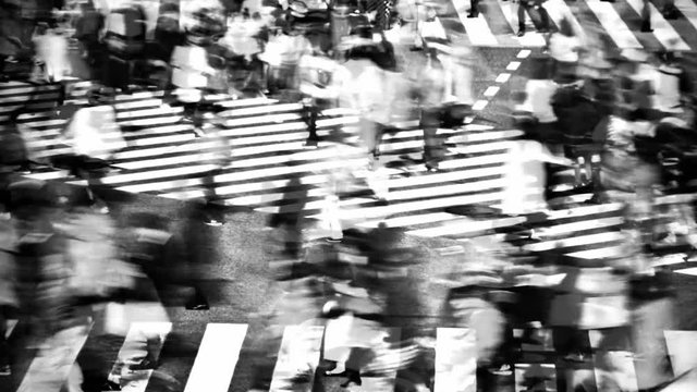 群衆イメージ　グレーディング　東京渋谷　スクランブル交差点　ロースピード撮影