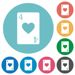 Four of hearts card flat round icons