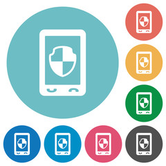 Mobile protection flat round icons