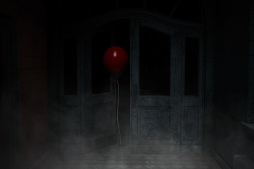 Obraz premium Red balloon,3d illustration of red balloon in haunted house
