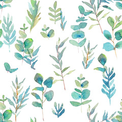 Seamless pattern with eucalyptus branches. Watercolor illustration - 180103989