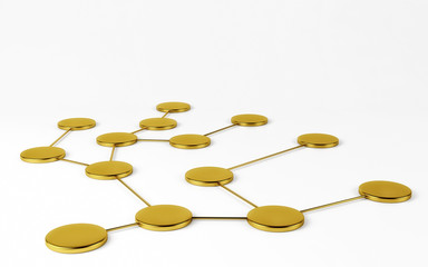 Abstract conception of network and communication. Gold isolated on white. 3d render