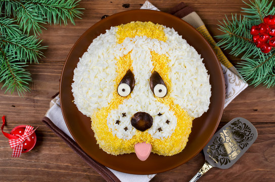 Salad in a shape of a funny dog