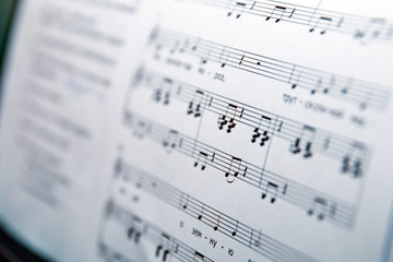 Close up of Music score background : piano notes