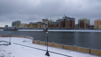 Ishim river in winter morning.
