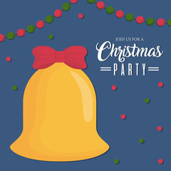 christmas party design with bell icon over blue background vector illustration
