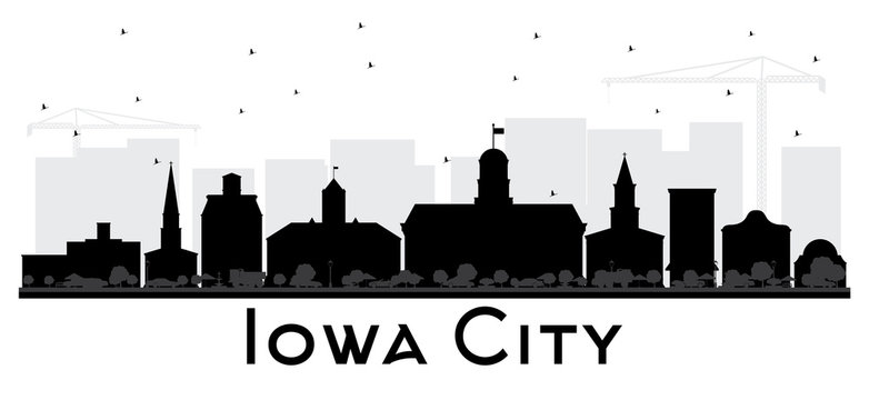 Iowa City skyline black and white silhouette.