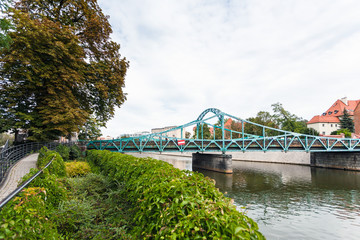 Tumski Bridge over Oder river in Wroclaw city