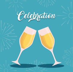 happy new year design with champagne glasses over blue background colorful design vector illustration