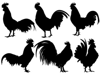 rooster chicken silhouette set
