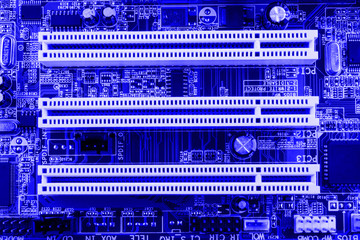 Naklejka premium PCI connector slot in motherboard PC toned macro isolate
