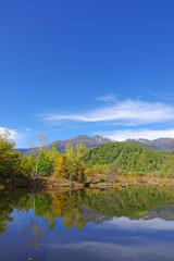 秋のまいめの池と乗鞍岳