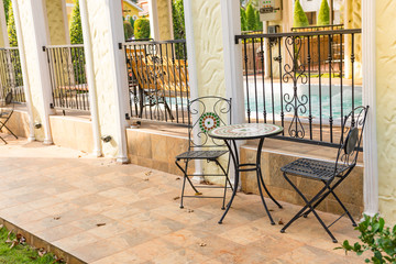 Table tuscany style for coffee time on daylight