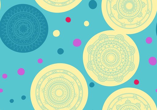 Seamless round ornament pattern. Hand drawn background. Vector repeating texture.